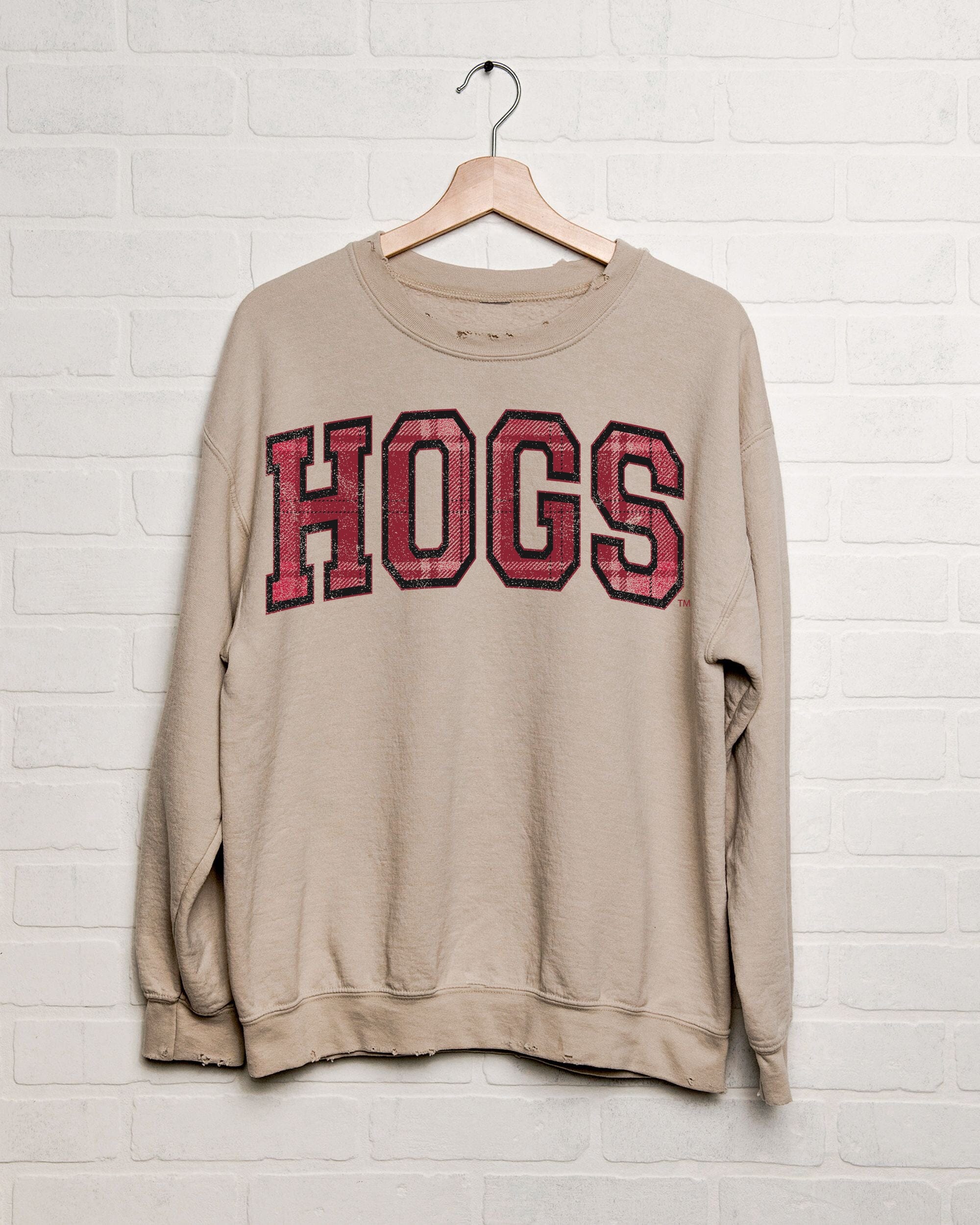 Arkansas Razorbacks Tartan Sand Thrifted Sweatshirt - shoplivylu