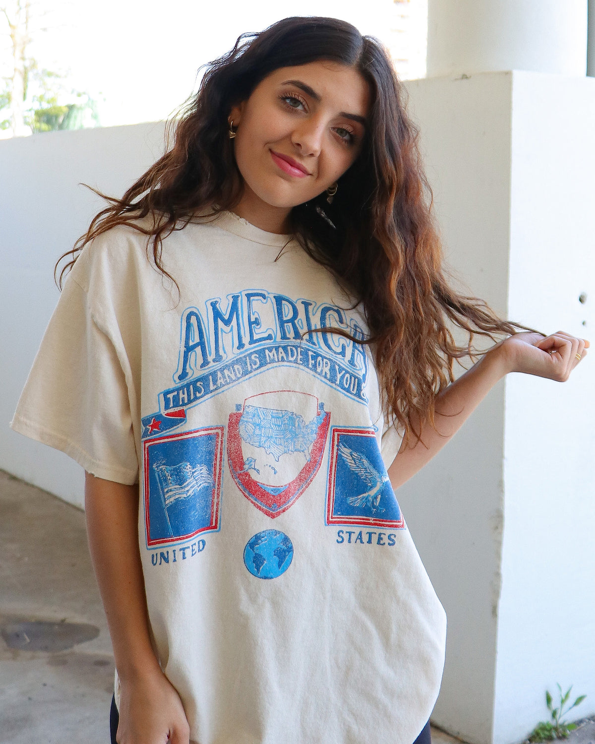 USA Patch Off White Thrifted Tee - shoplivylu