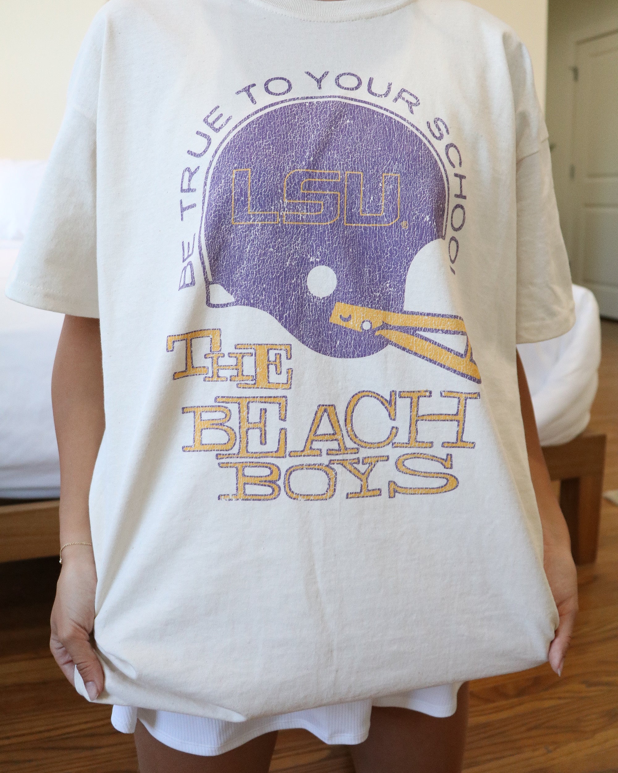 The Beach Boys LSU Tigers True To Your School Off White Thrifted Tee - shoplivylu