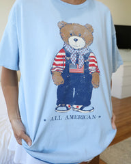 All American Bear Light Blue Thrifted Tee - shoplivylu