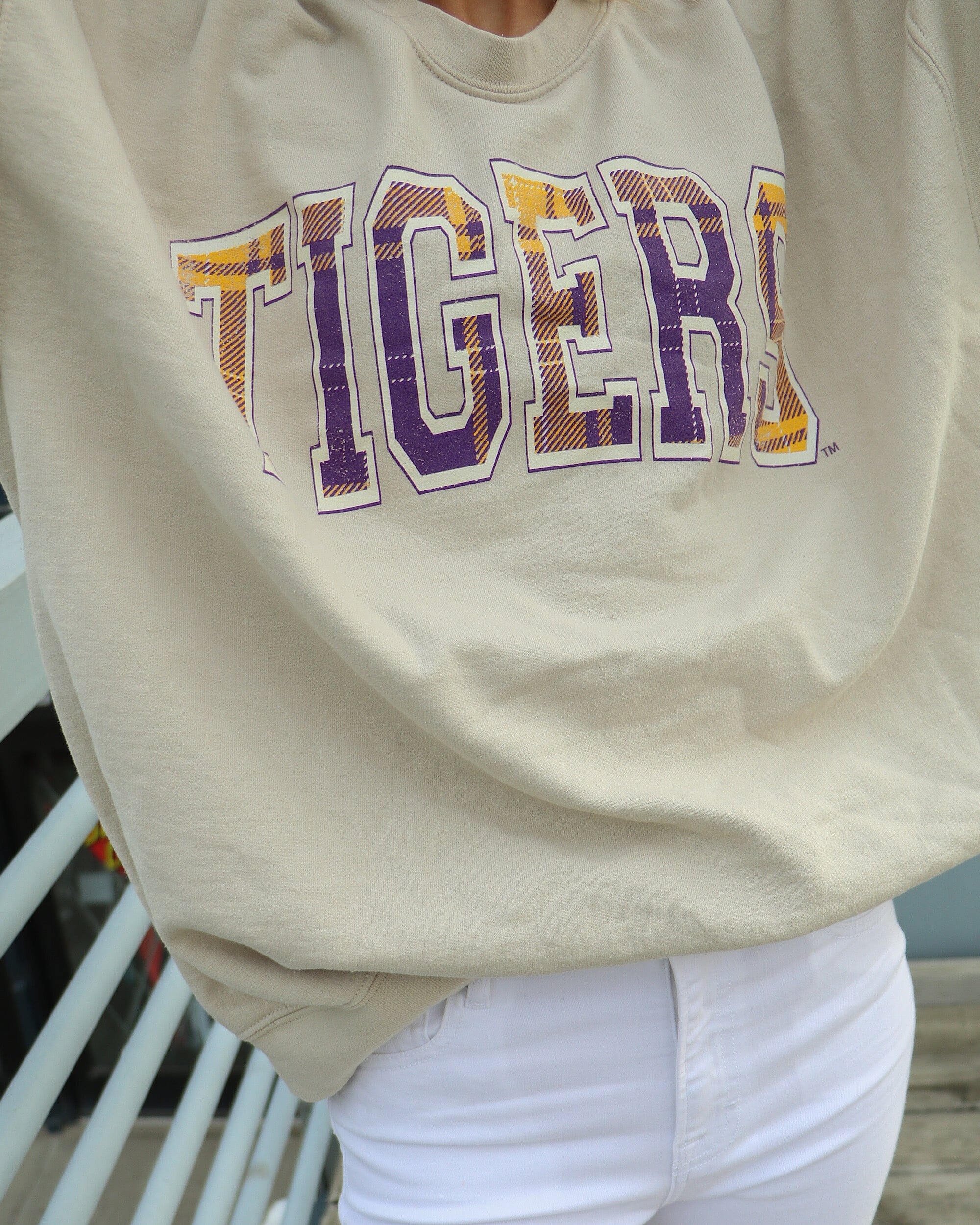 LSU Tigers Tartan Sand Thrifted Sweatshirt - shoplivylu