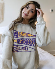 LSU Tigers Pennant Sand Thrifted Sweatshirt - shoplivylu