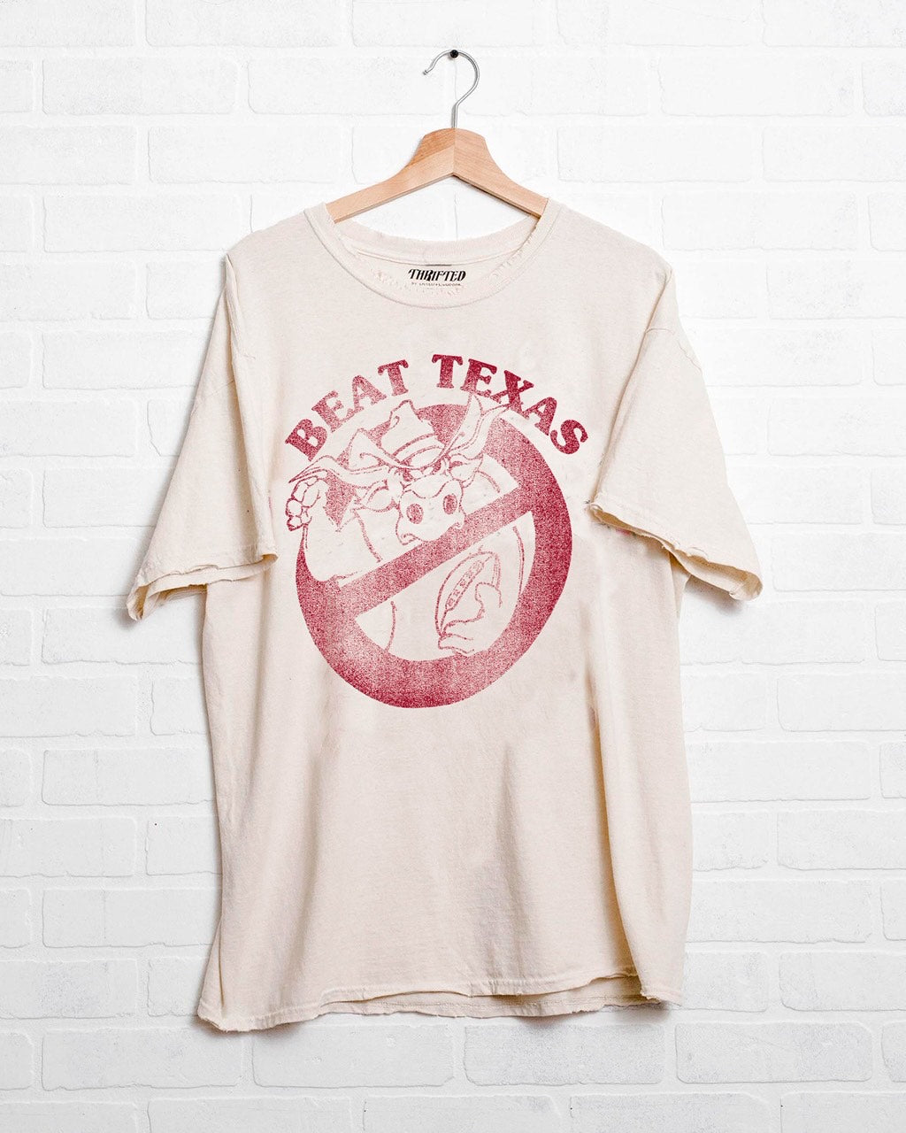 Beat Texas Horn Busters (Crimson Ink) Off White Thrifted Tee - shoplivylu