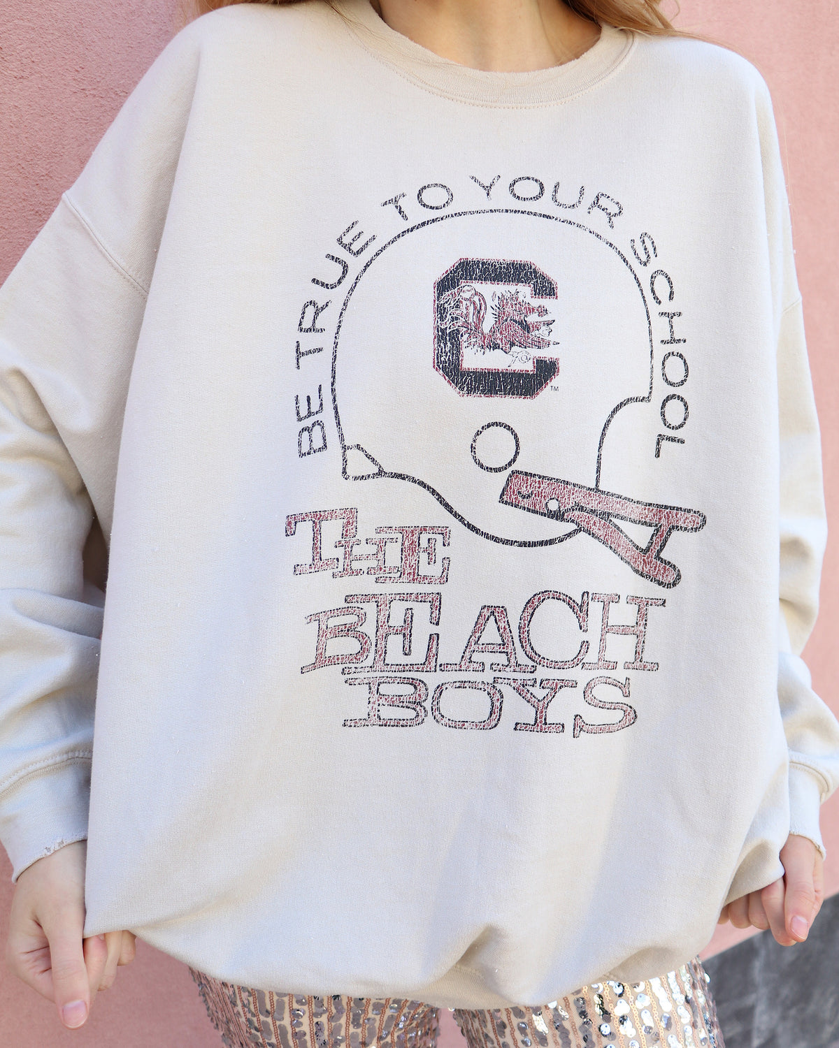 The Beach Boys Gamecocks True To Your School Sand Thrifted Sweatshirt - shoplivylu