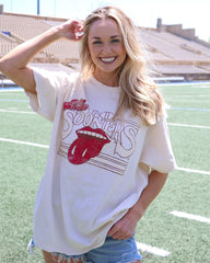 Rolling Stones OU Sooners Stoned Off White Thrifted Tee - shoplivylu