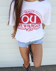 Queen OU Sooners Will Rock You White Thrifted Tee - shoplivylu