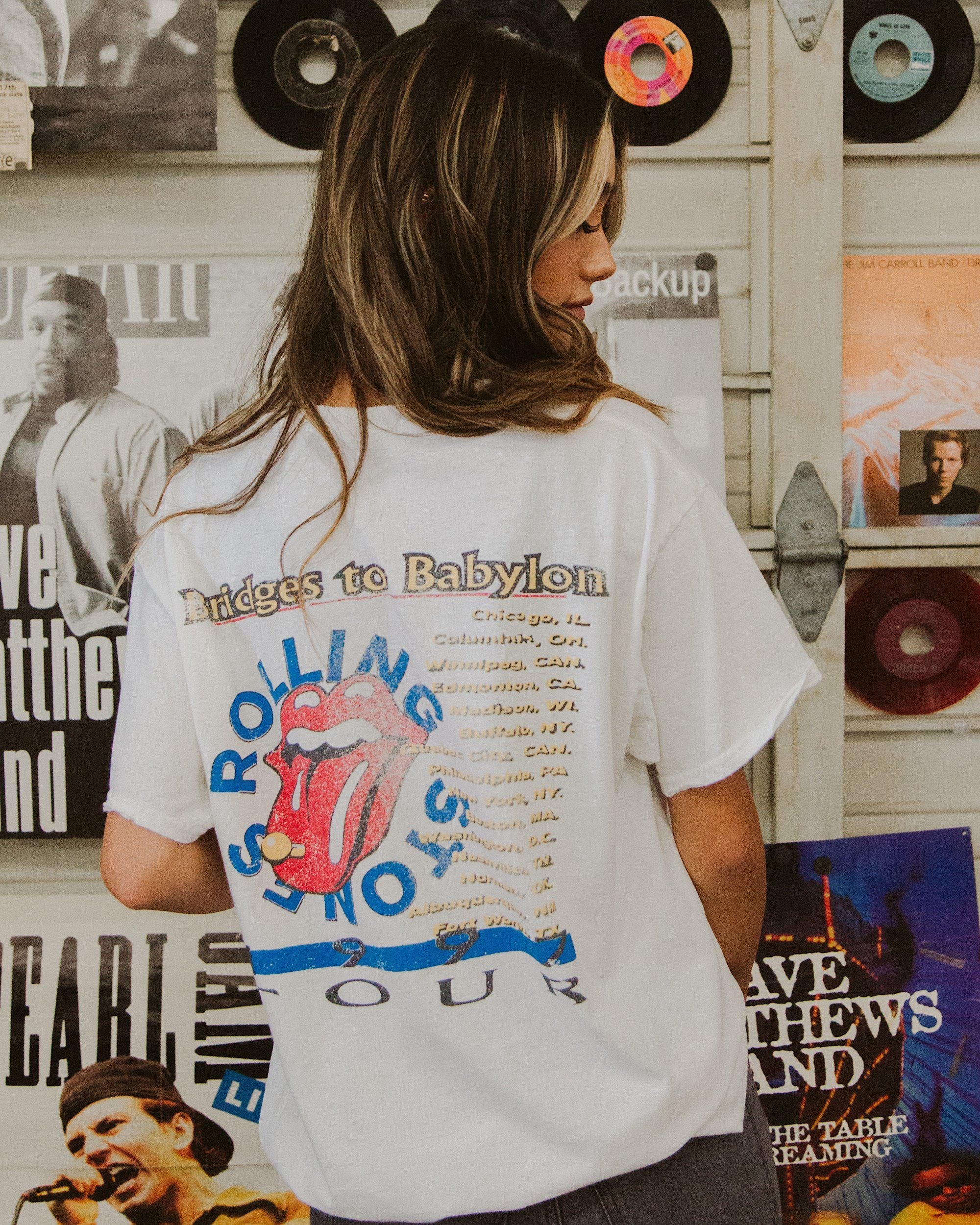 Rolling Stones Bridges to Babylon White Thrifted Distressed Tee (FINAL SALE) - shoplivylu