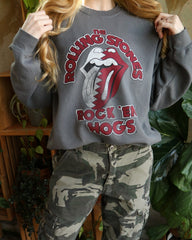 Rolling Stones Rock 'Em Hogs Off Black Thrifted Sweatshirt