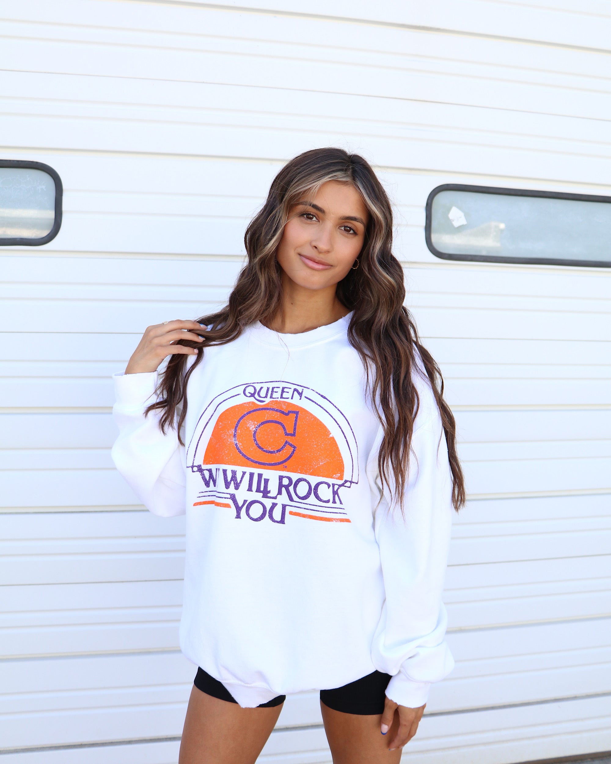 Queen Clemson Tigers Will Rock You White Thrifted Sweatshirt - shoplivylu