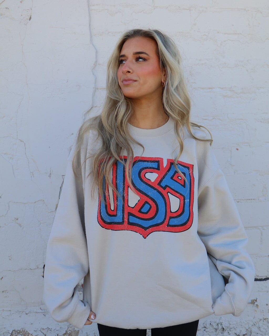 USA Monogram Sand Thrifted Sweatshirt