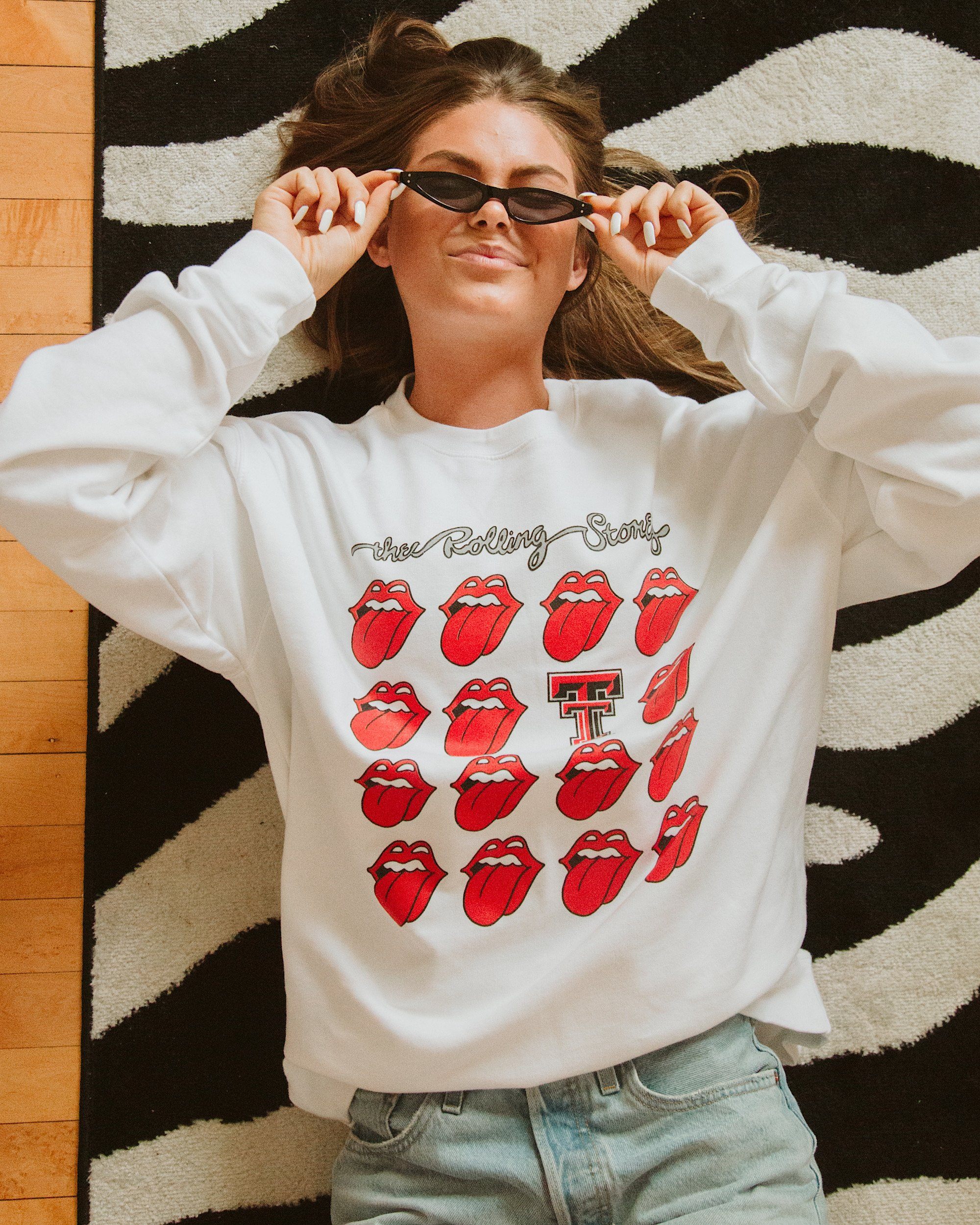 Rolling Stones Texas Tech Multi Lick White Sweatshirt - shoplivylu