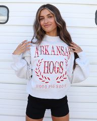 Arkansas Razorbacks Plaid Crest Gray Mock Neck Cropped Sweatshirt - shoplivylu