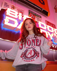 Rolling Stones Bama College Seal Gray Thrifted Sweatshirt