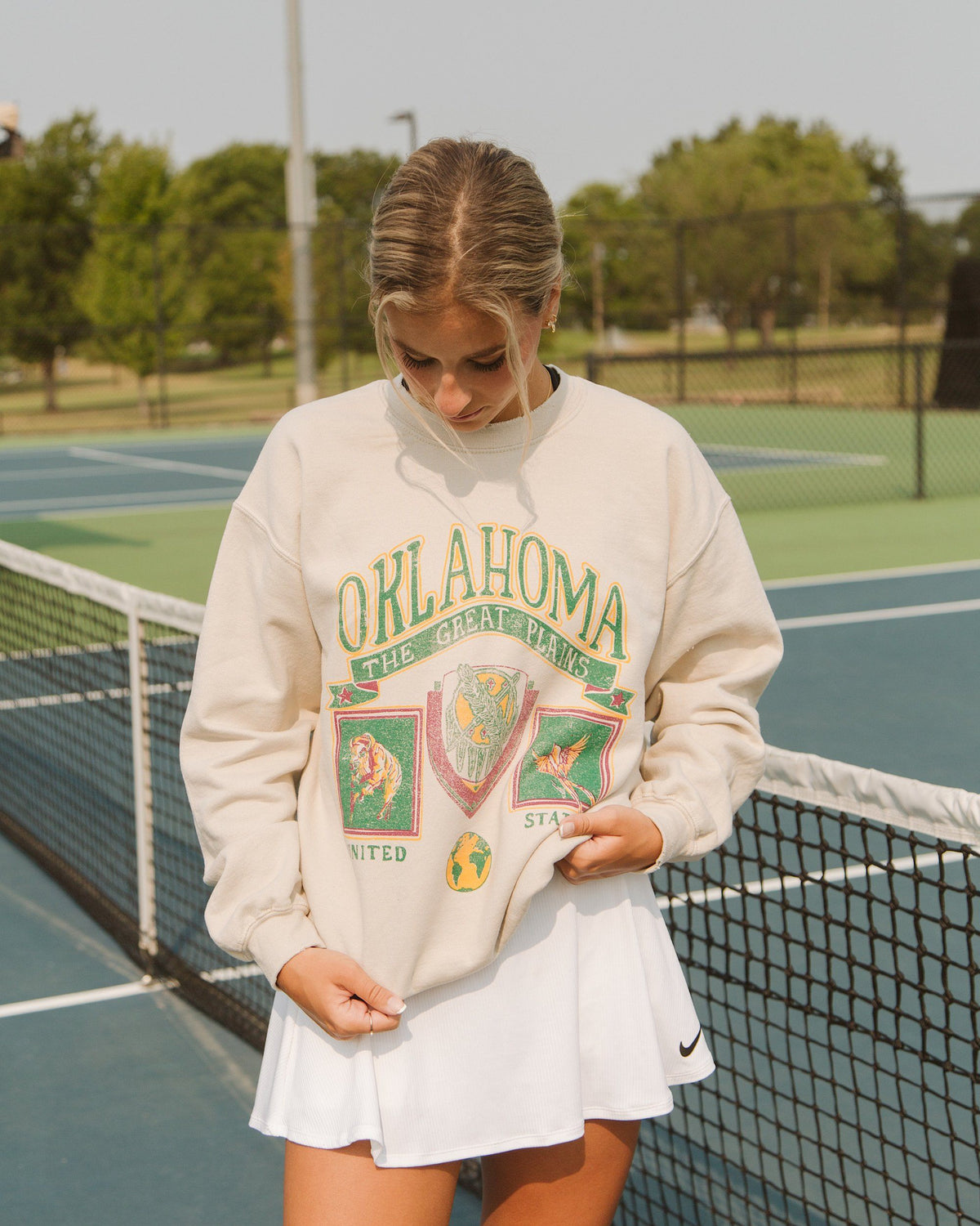 Oklahoma Patch Sand Thrifted Sweatshirt - shoplivylu