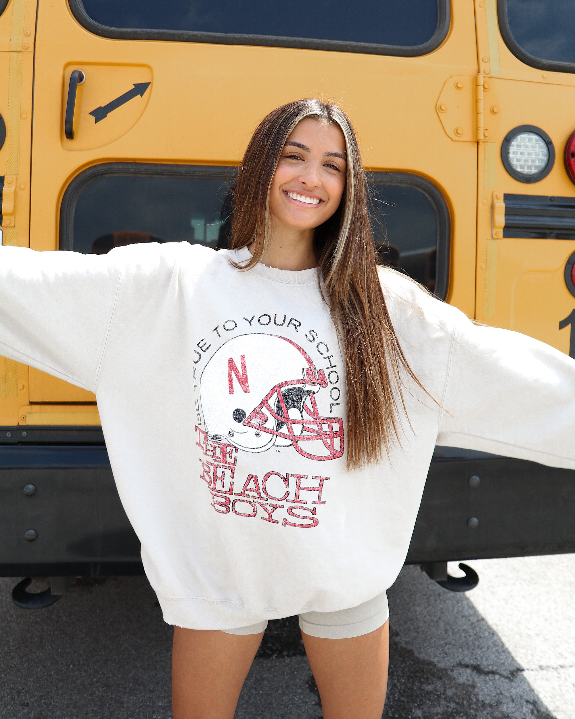 The Beach Boys Nebraska True To Your School Sand Thrifted Sweatshirt - shoplivylu