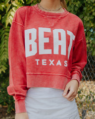 Beat Texas Gault Crimson Corded Crew Cropped Sweatshirt - shoplivylu