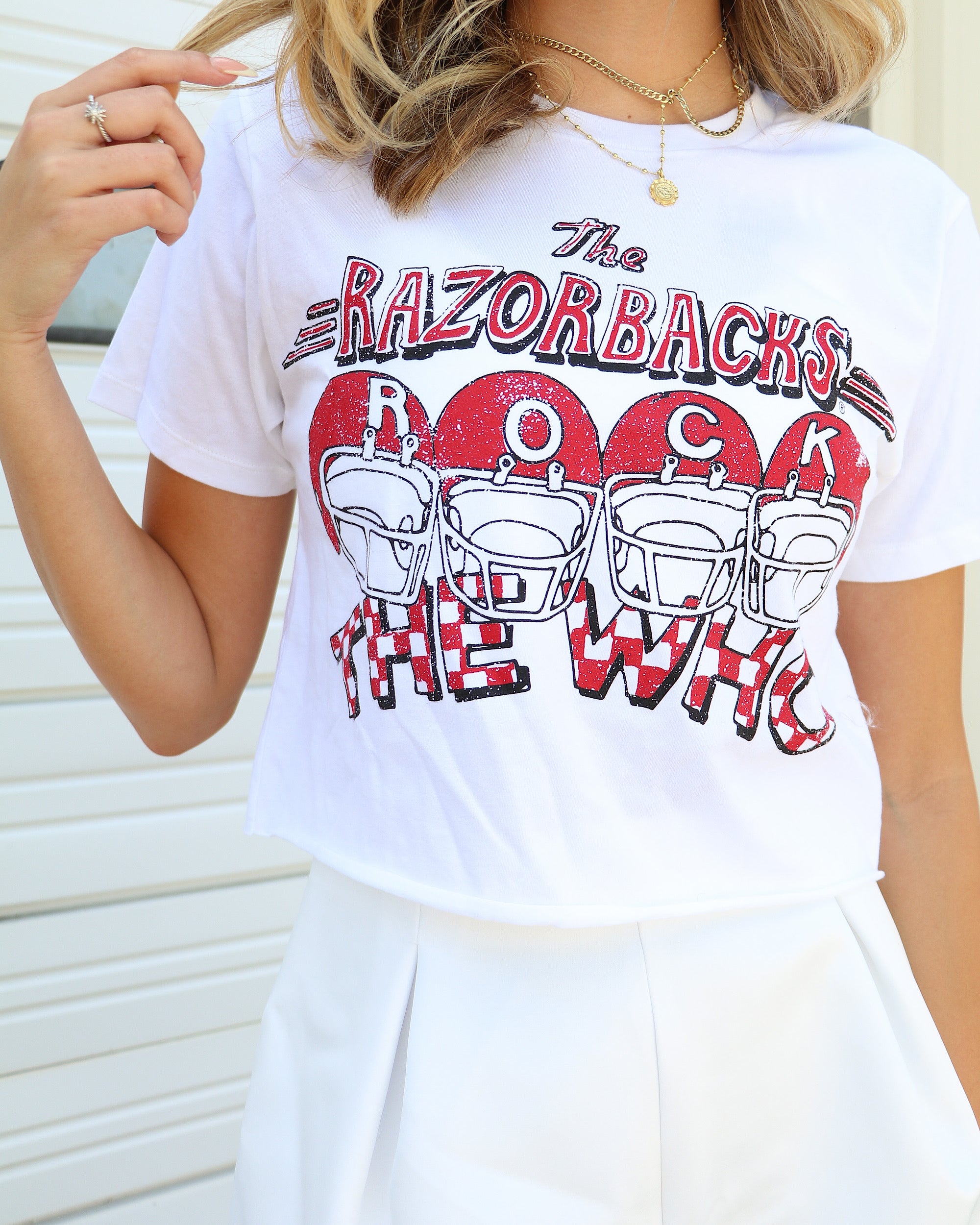 The Who Arkansas Razorbacks Rock White Cropped Tee - shoplivylu