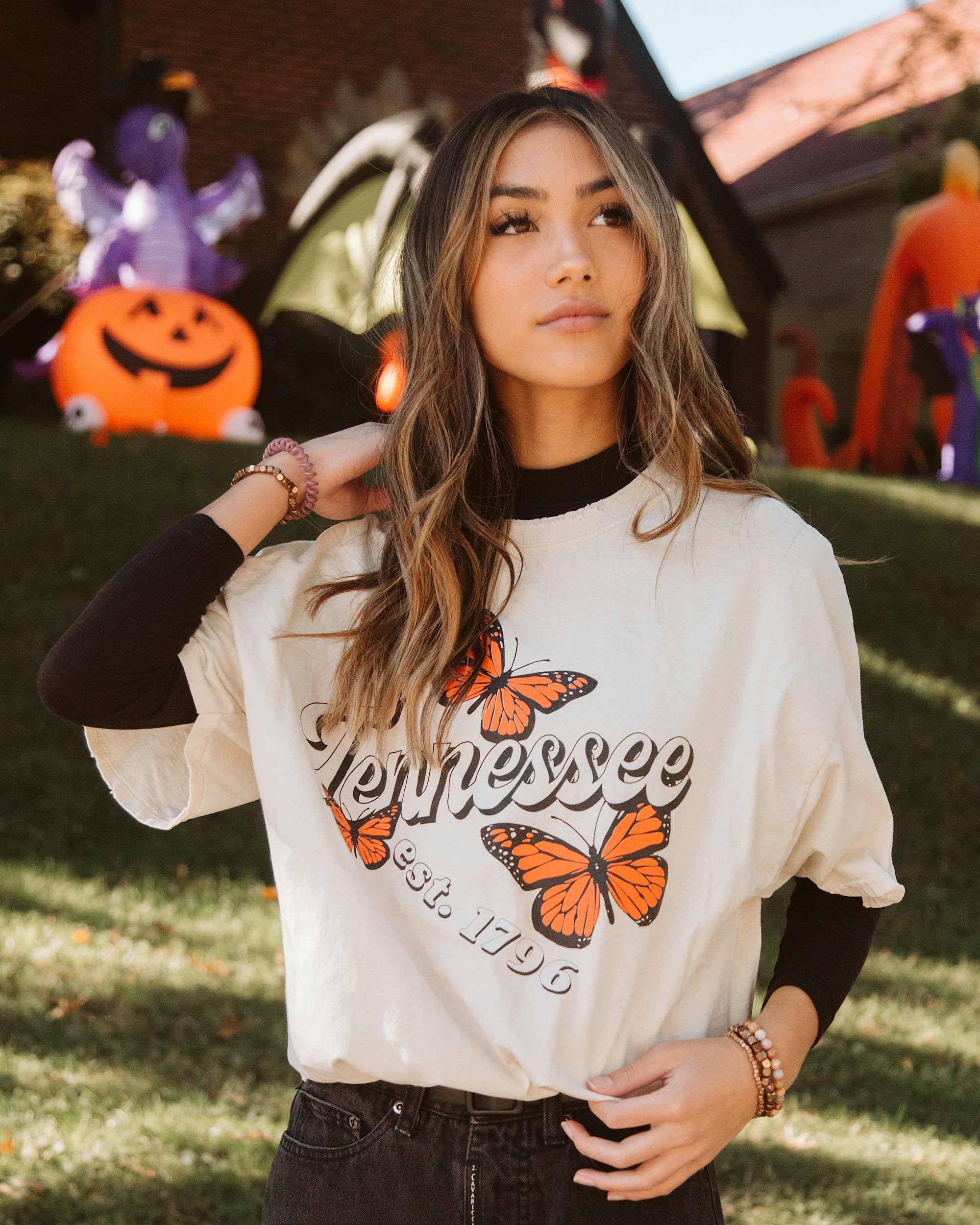 Tennessee Butterfly Off White Thrifted Tee - shoplivylu