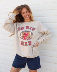 Rolling Stones Huskers Football Lick Sand Thrifted Sweatshirt - shoplivylu
