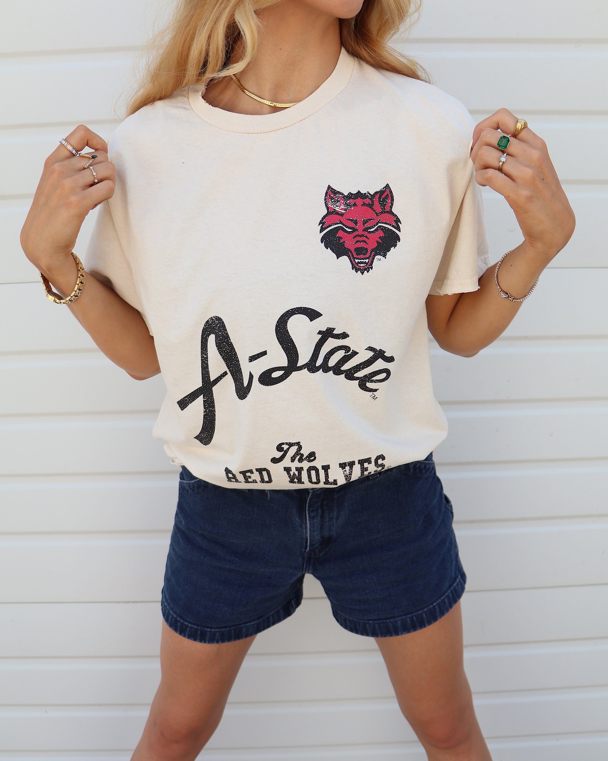 Arkansas State Red Wolves Quality Off White Thrifted Tee - shoplivylu