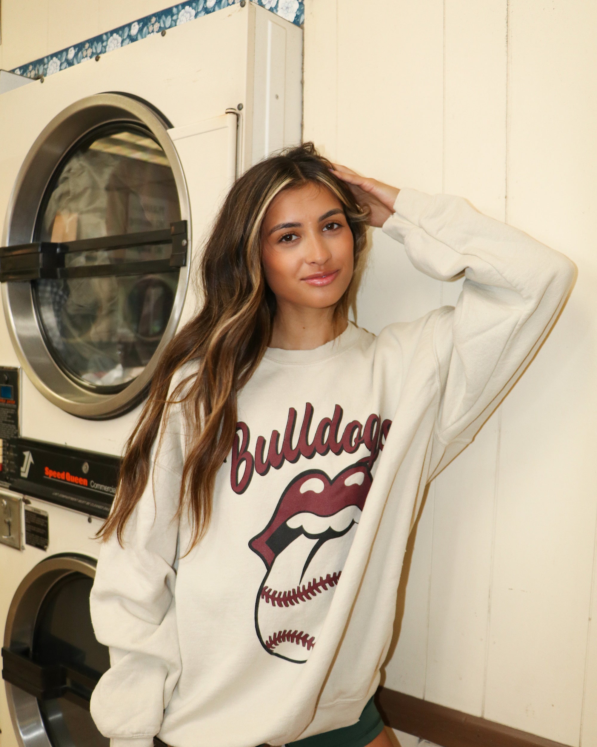 Rolling Stones MSU Bulldogs Baseball Lick Sand Thrifted Sweatshirt - shoplivylu