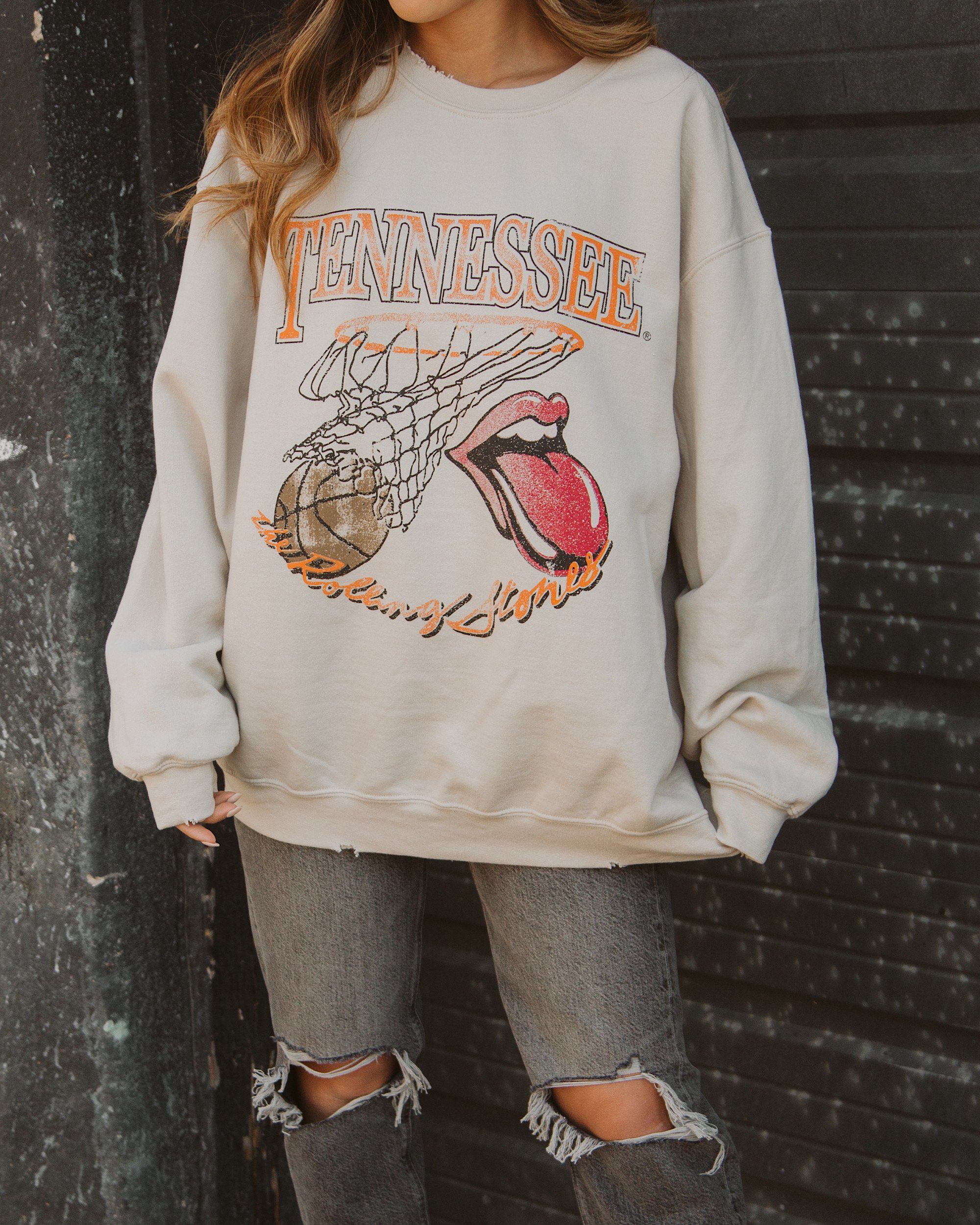 Rolling Stones Volunteers Basketball Net Sand Thrifted Sweatshirt - shoplivylu