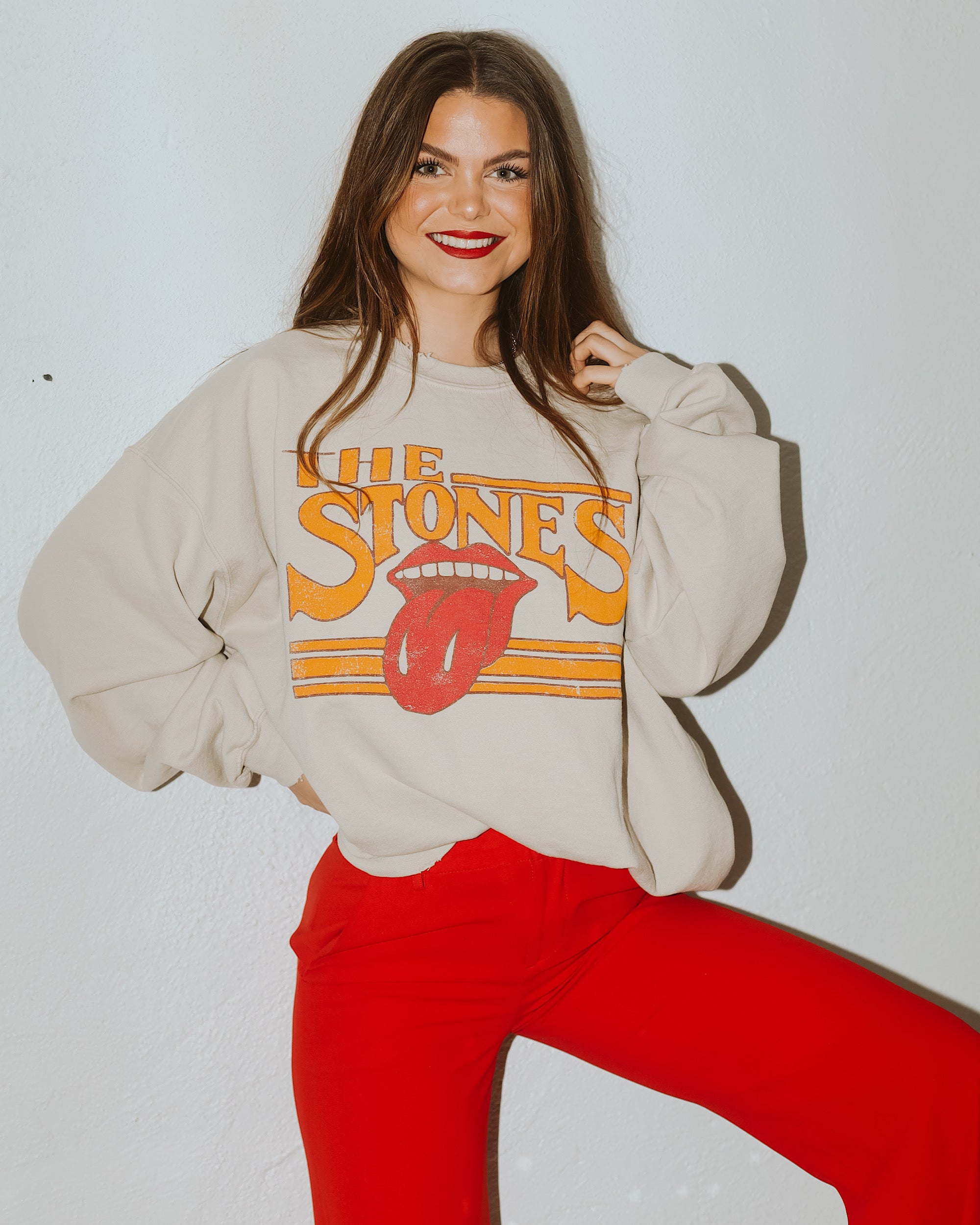 Rolling Stones Stoned Sand Thrifted Sweatshirt - shoplivylu