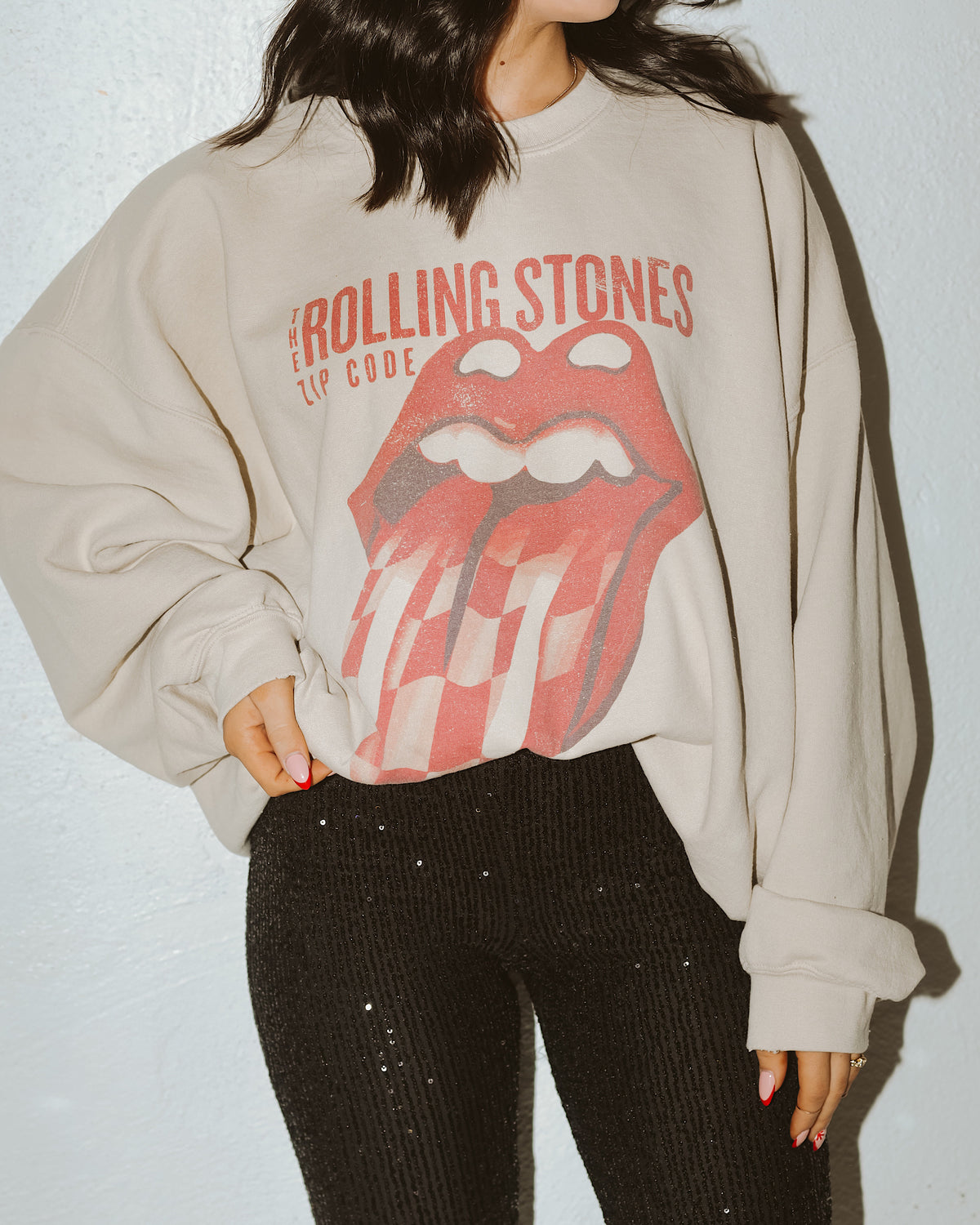 Rolling Stones Zip Code Sand Thrifted Sweatshirt - shoplivylu