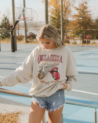 Rolling Stones Sooners Basketball Net Sand Thrifted Sweatshirt - shoplivylu