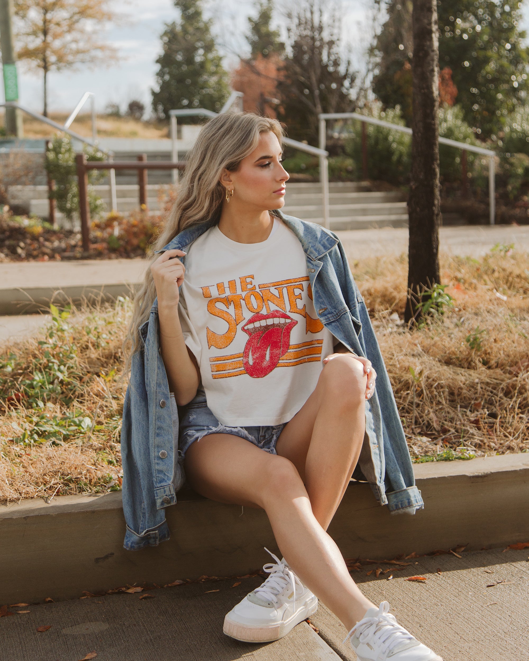 Rolling Stones Stoned White Cropped Tee - shoplivylu