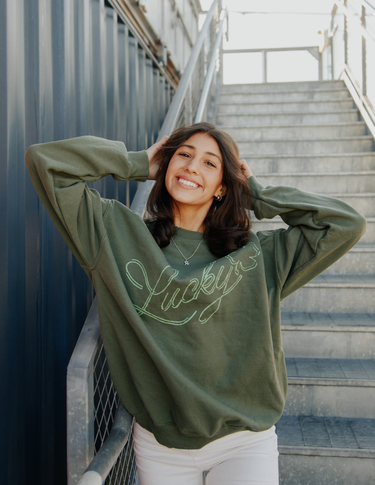 Lucky Military Green Thrifted Sweatshirt - shoplivylu