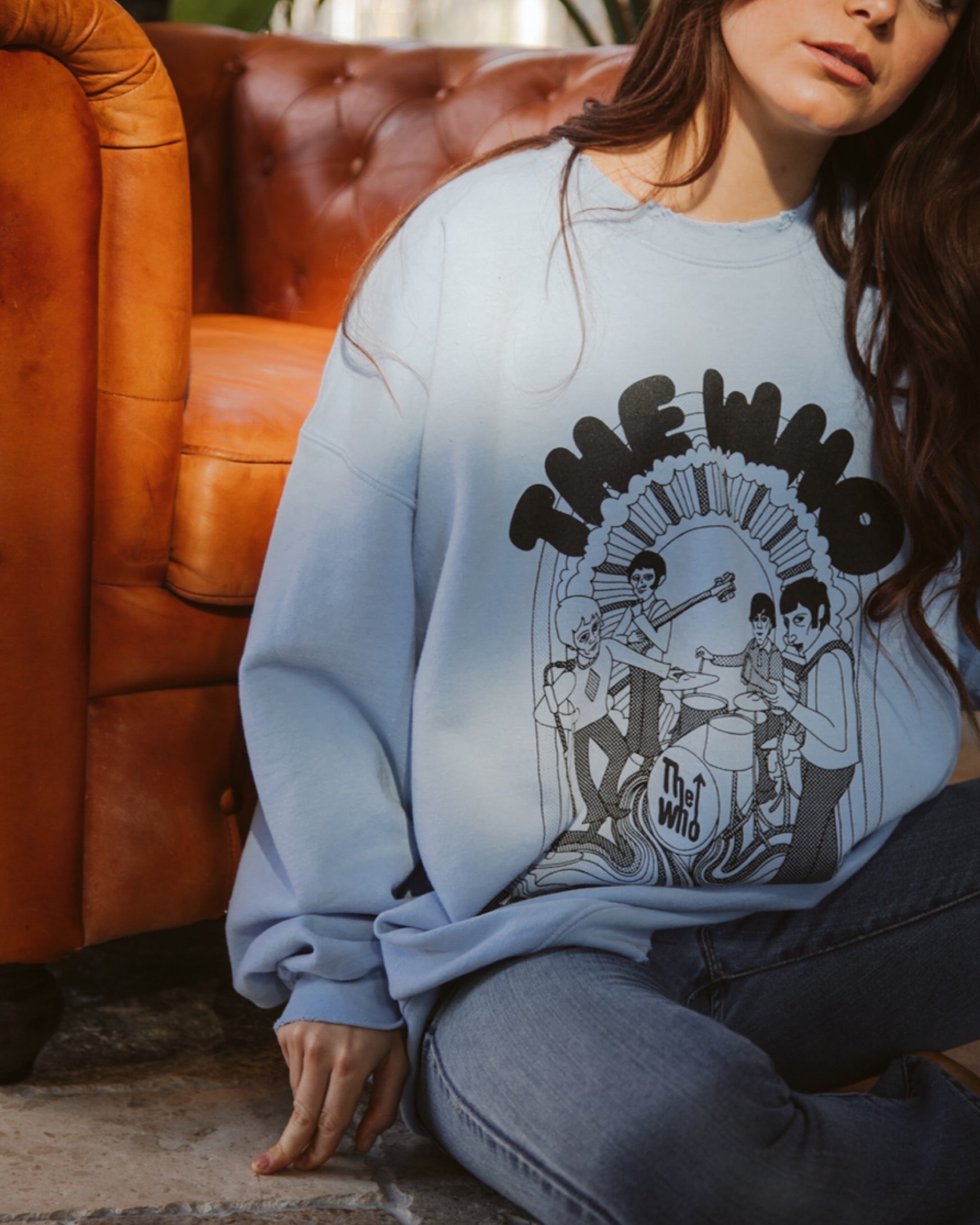 The Who Illustration Blue Thrifted Sweatshirt (FINAL SALE) - shoplivylu