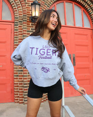 LSU Tigers Shot Off Gray Oversized Crew Sweatshirt - shoplivylu