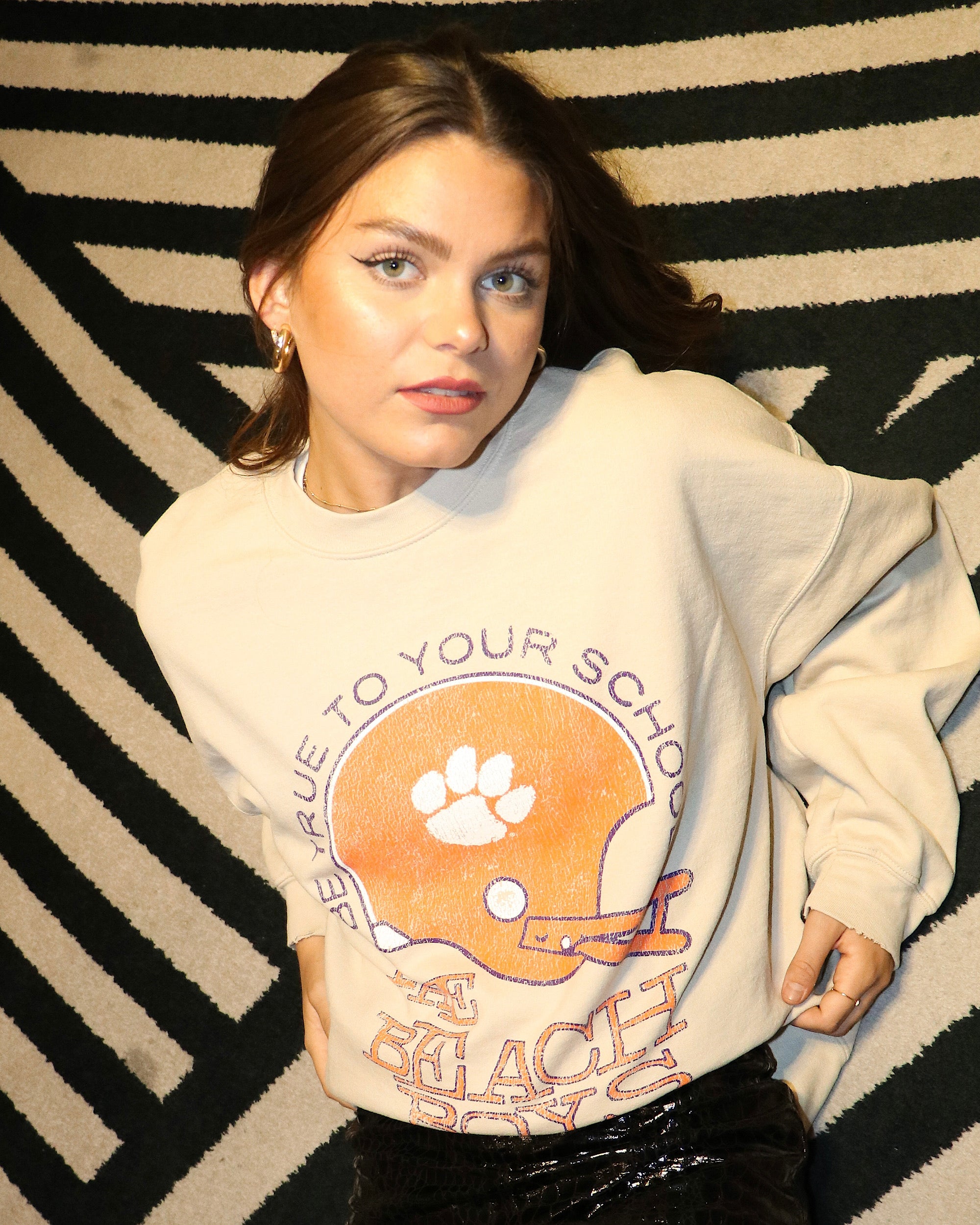 The Beach Boys Clemson Tigers True To Your School Sand Thrifted Sweatshirt - shoplivylu