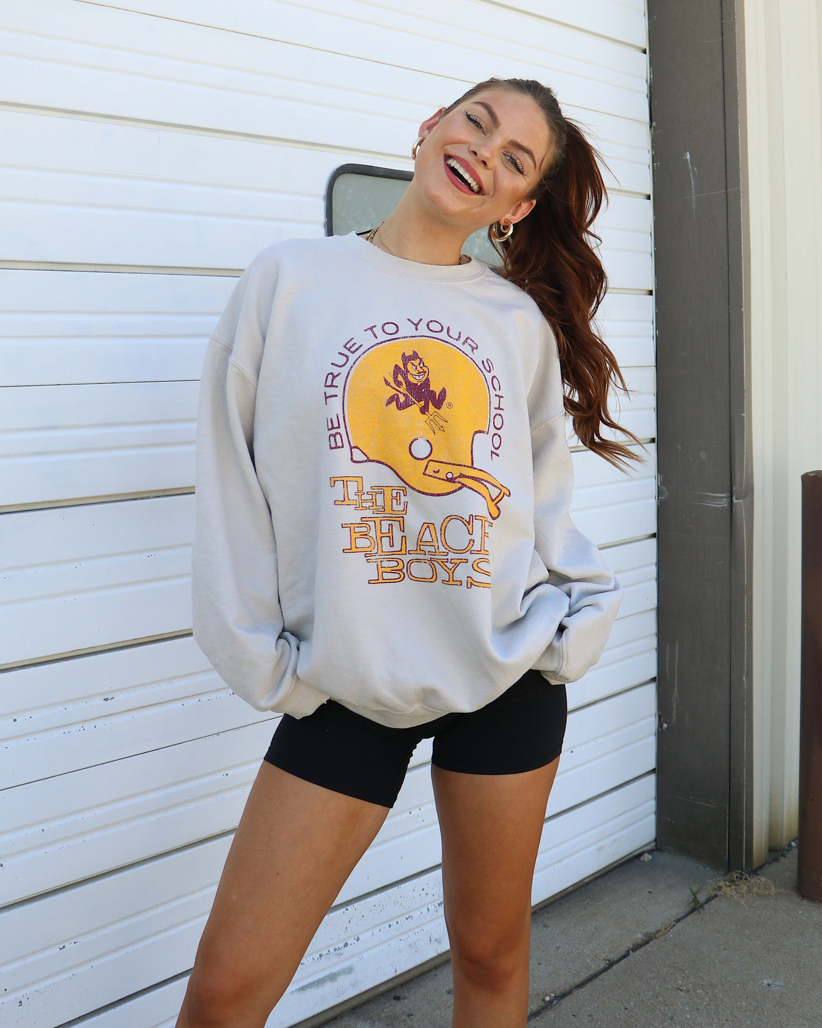 The Beach Boys Arizona State True To Your School Sand Thrifted Sweatshirt - shoplivylu