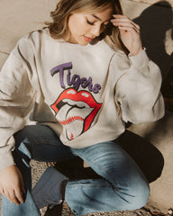 Rolling Stones LSU Tigers Baseball Lick Sand Thrifted Sweatshirt - shoplivylu