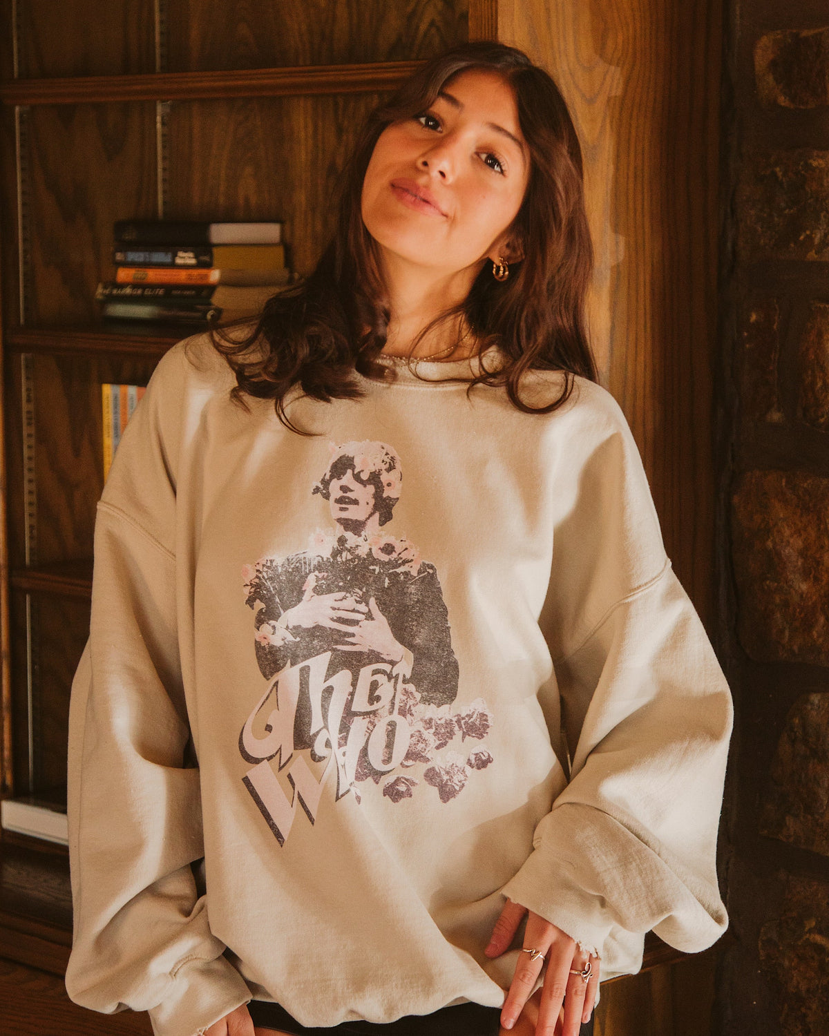 The Who Flowers Sand Thrifted Sweatshirt (FINAL SALE) - shoplivylu