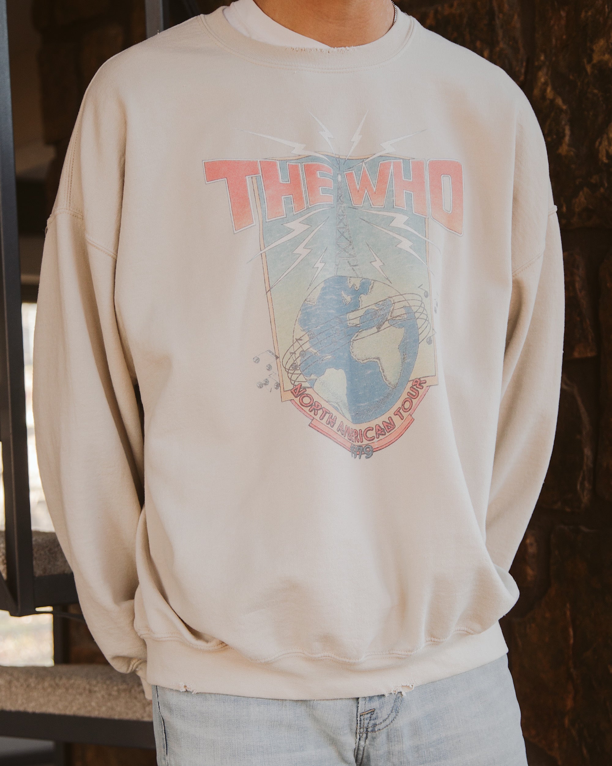 The Who North American Tour Sand Thrifted Sweatshirt - shoplivylu