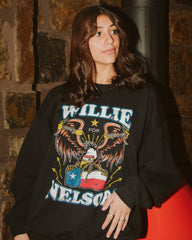 Willie Nelson Born For Trouble Black Thrifted Sweatshirt - shoplivylu