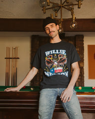Willie Nelson Born For Trouble Black Thrifted Tee - shoplivylu