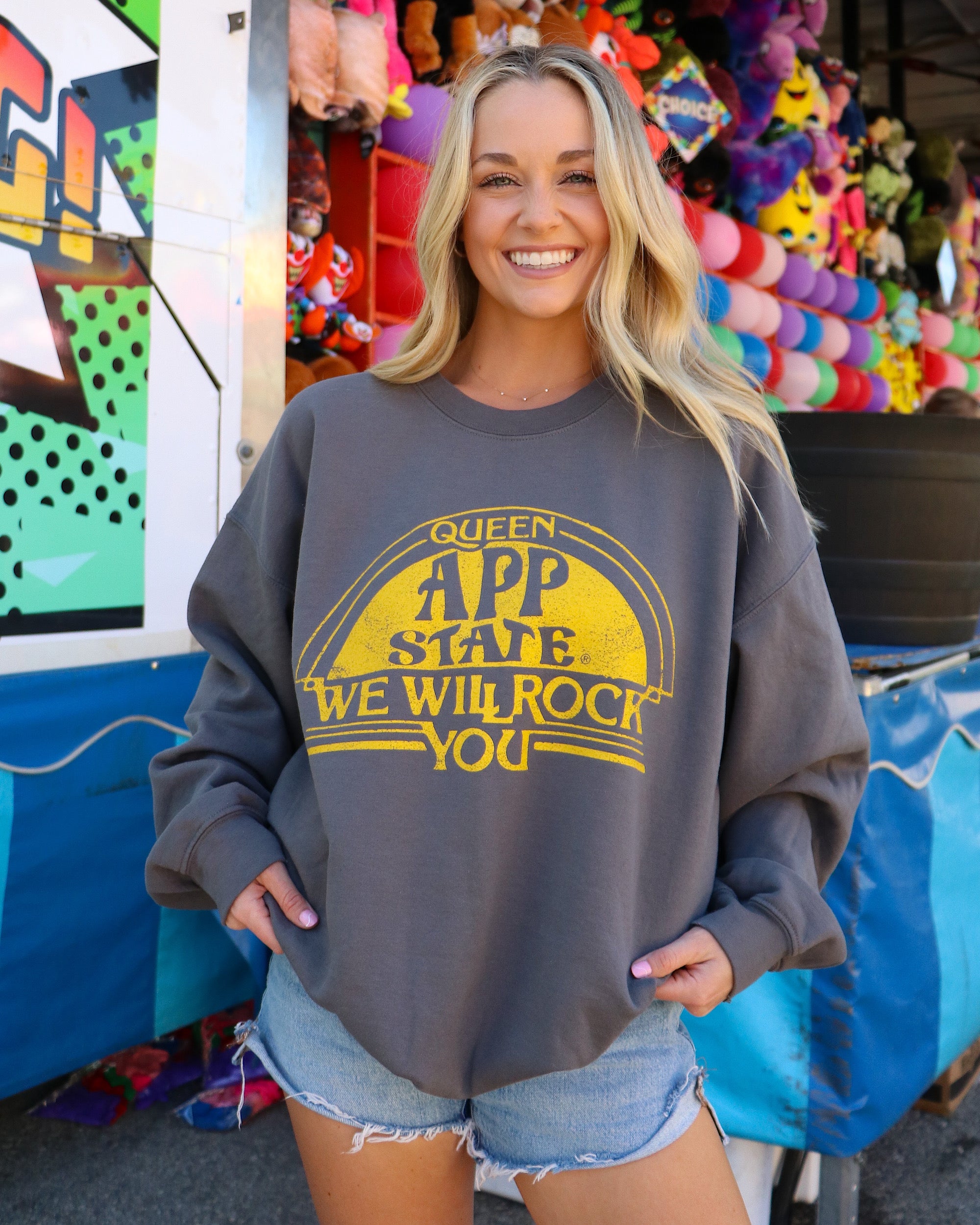 Queen App State Will Rock You Off Black Thrifted Sweatshirt - shoplivylu