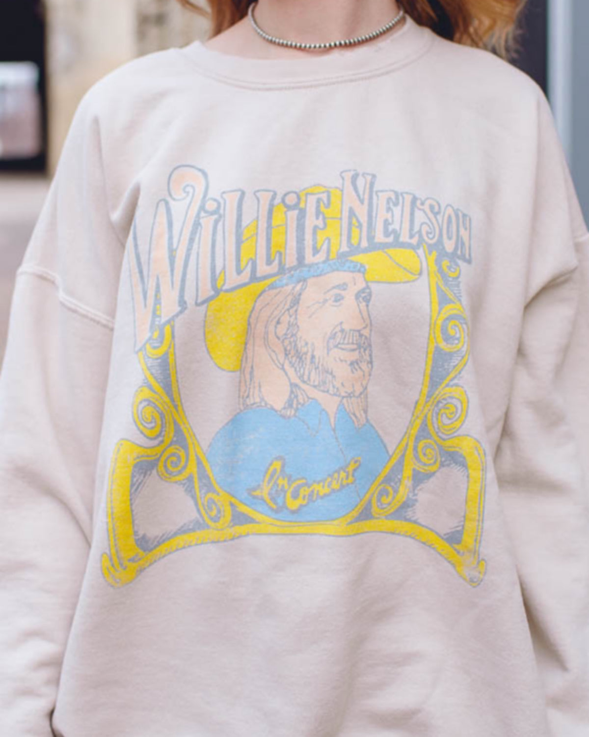 Willie Nelson In Concert Sand Thrifted Sweatshirt - shoplivylu