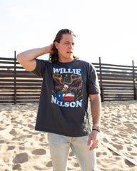 Willie Nelson Born For Trouble Dark Gray Thrifted Tee - shoplivylu