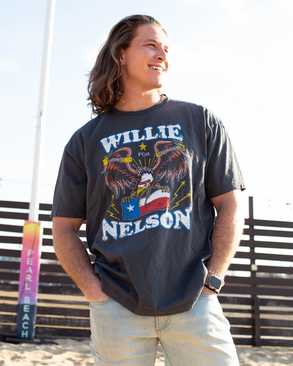 Willie Nelson Born For Trouble Dark Gray Thrifted Tee - shoplivylu