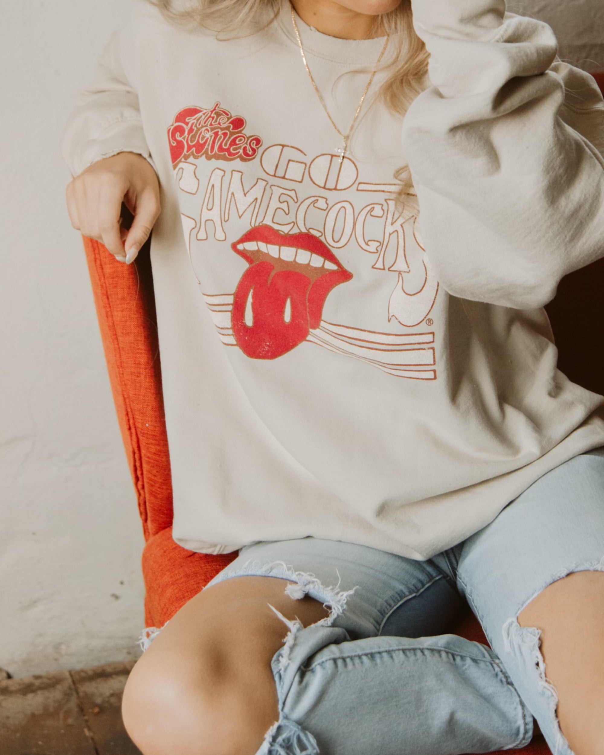 Rolling Stones Gamecocks Stoned Sand Thrifted Sweatshirt - shoplivylu