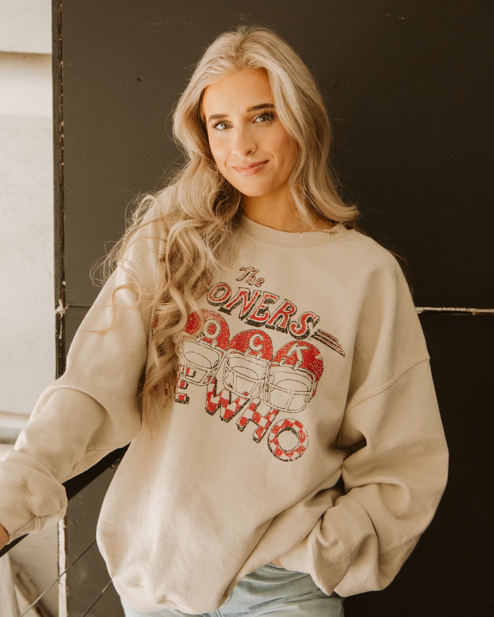 The Who Sooners Rock Sand Thrifted Sweatshirt - shoplivylu