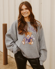 LSU Tigers Bear Gray Thrifted Sweatshirt - shoplivylu