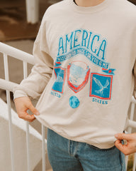 USA Patch Sand Thrifted Sweatshirt - shoplivylu