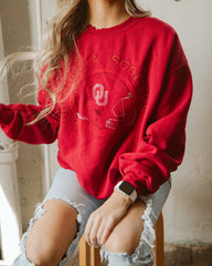 OU Sooners Helmet Circle Crimson Thrifted Sweatshirt - shoplivylu