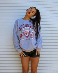 OU Sooners Prep Patch Gray Thrifted Sweatshirt - shoplivylu